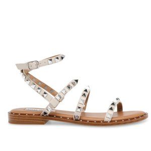 STEVE MADDEN Studded Leather Ankle Strap Flat Sandals